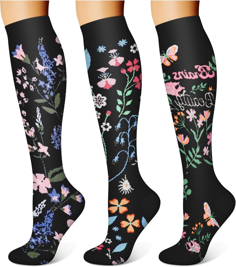 WITHYOU Store 3 Pairs Compression Socks for Women & Men 15-20 mmHg,Best Support for Nurses Running Hiking - Image 1
